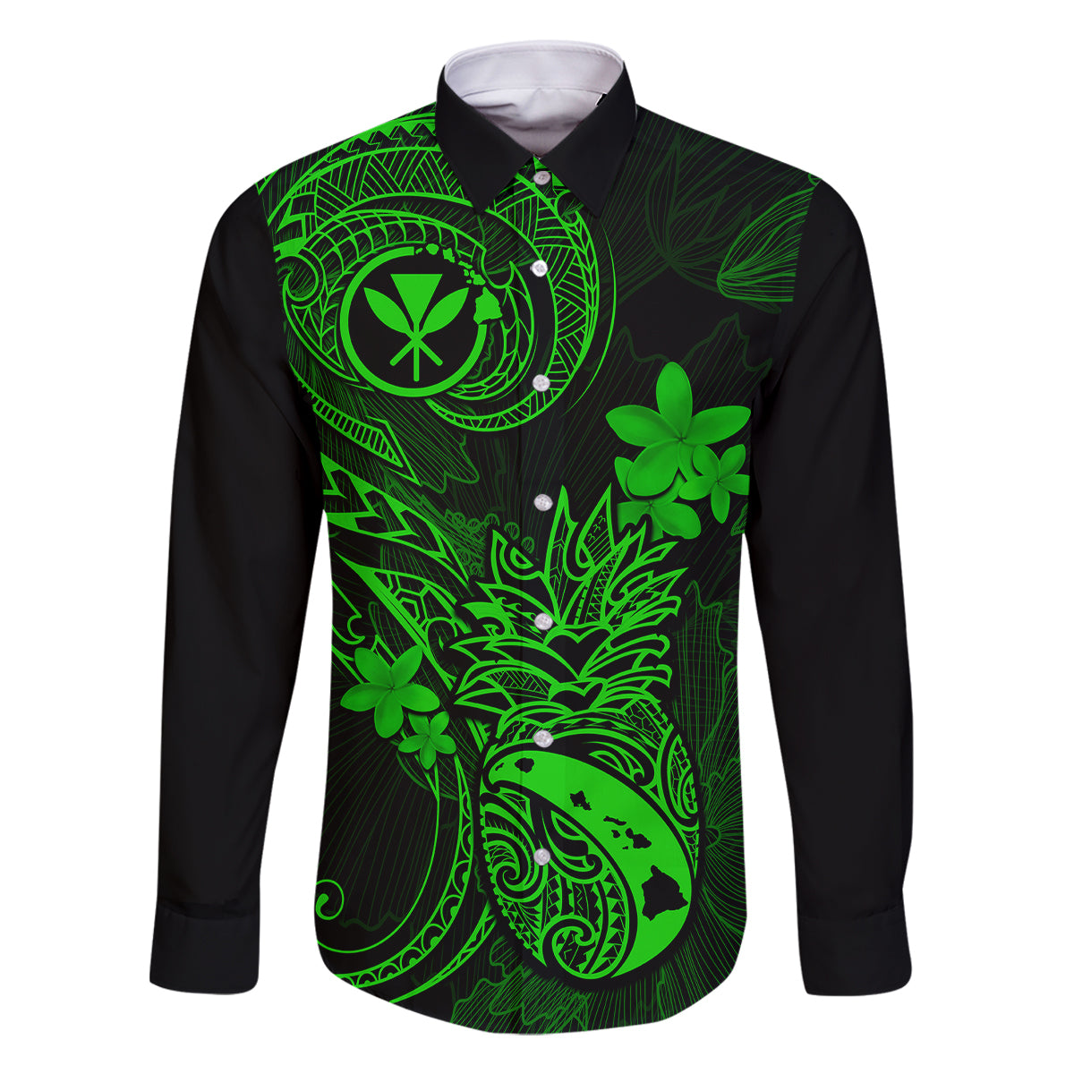 Hawaii Family Matching Long Sleeve Bodycon Dress and Hawaiian Shirt Pineapple Mix Polynesian Plumeria Green Version LT14 Dad's Shirt - Long Sleeve Green - Polynesian Pride