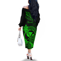 Hawaii Family Matching Off Shoulder Long Sleeve Dress and Hawaiian Shirt Pineapple Mix Polynesian Plumeria Green Version LT14 - Polynesian Pride
