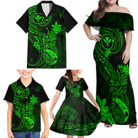 Hawaii Family Matching Off Shoulder Maxi Dress and Hawaiian Shirt Pineapple Mix Polynesian Plumeria Green Version LT14 - Polynesian Pride