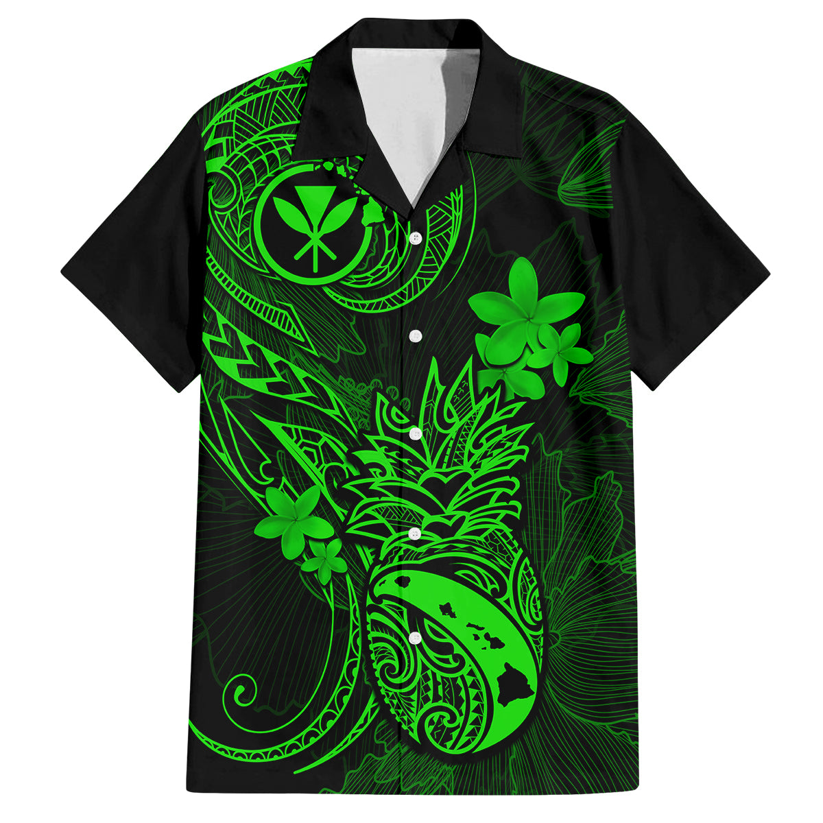 Hawaii Family Matching Short Sleeve Bodycon Dress and Hawaiian Shirt Pineapple Mix Polynesian Plumeria Green Version LT14 Dad's Shirt - Short Sleeve Green - Polynesian Pride