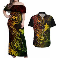 Hawaii Couples Matching Off Shoulder Maxi Dress and Hawaiian Shirt Shaka Tattoo Mix Polynesian Plumeria Reggae Version LT14 Reggae - Polynesian Pride