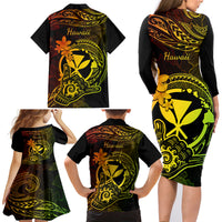 Hawaii Family Matching Long Sleeve Bodycon Dress and Hawaiian Shirt Shaka Tattoo Mix Polynesian Plumeria Reggae Version LT14 - Polynesian Pride