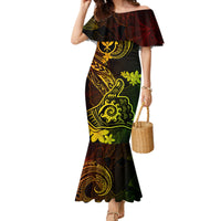 Hawaii Family Matching Mermaid Dress and Hawaiian Shirt Shaka Tattoo Mix Polynesian Plumeria Reggae Version LT14 Mom's Dress Reggae - Polynesian Pride