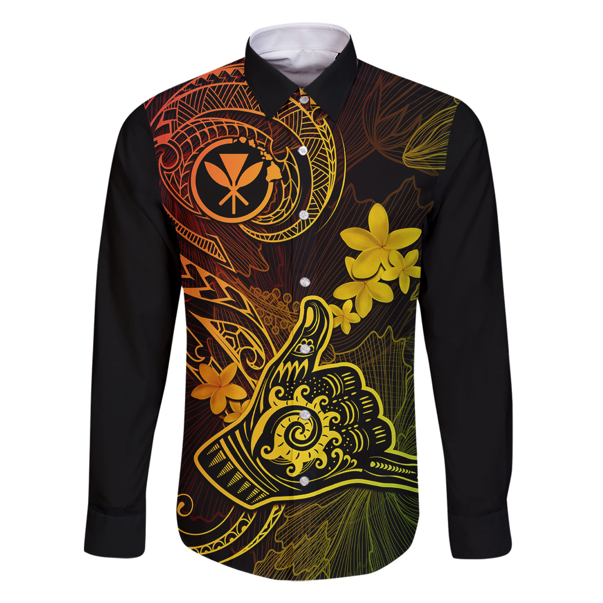 Hawaii Family Matching Off Shoulder Long Sleeve Dress and Hawaiian Shirt Shaka Tattoo Mix Polynesian Plumeria Reggae Version LT14 Dad's Shirt - Long Sleeve Reggae - Polynesian Pride
