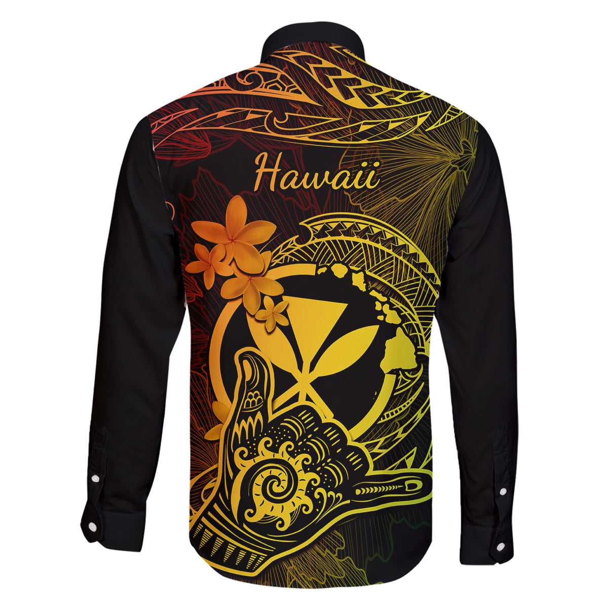 Hawaii Family Matching Off Shoulder Long Sleeve Dress and Hawaiian Shirt Shaka Tattoo Mix Polynesian Plumeria Reggae Version LT14 - Polynesian Pride
