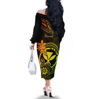 Hawaii Family Matching Off Shoulder Long Sleeve Dress and Hawaiian Shirt Shaka Tattoo Mix Polynesian Plumeria Reggae Version LT14 - Polynesian Pride