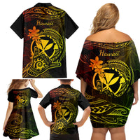Hawaii Family Matching Off Shoulder Short Dress and Hawaiian Shirt Shaka Tattoo Mix Polynesian Plumeria Reggae Version LT14 - Polynesian Pride