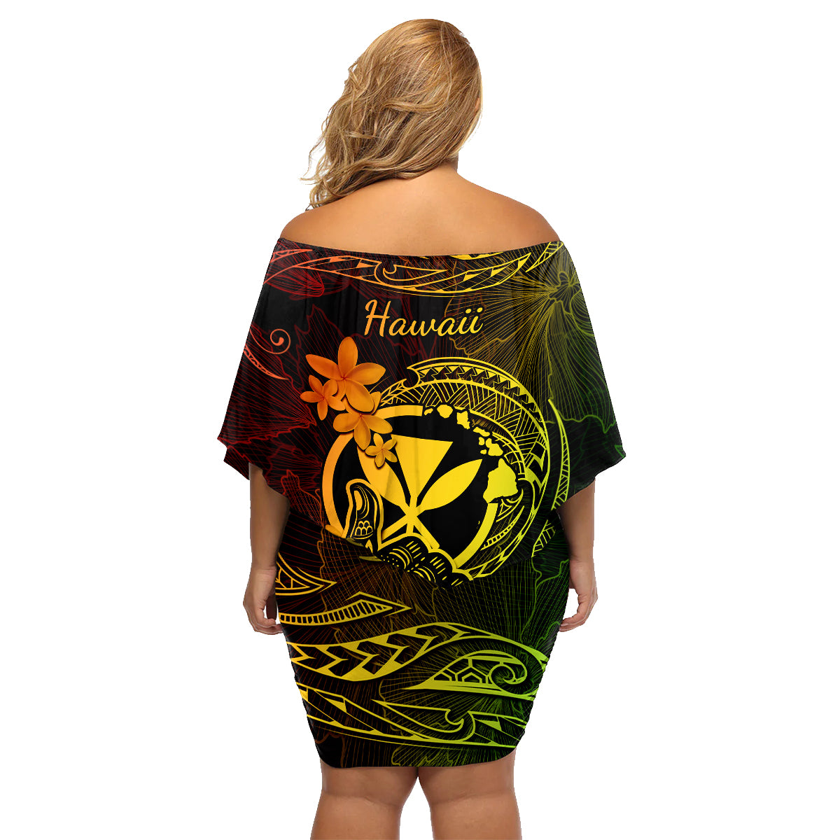 Hawaii Family Matching Off Shoulder Short Dress and Hawaiian Shirt Shaka Tattoo Mix Polynesian Plumeria Reggae Version LT14 - Polynesian Pride