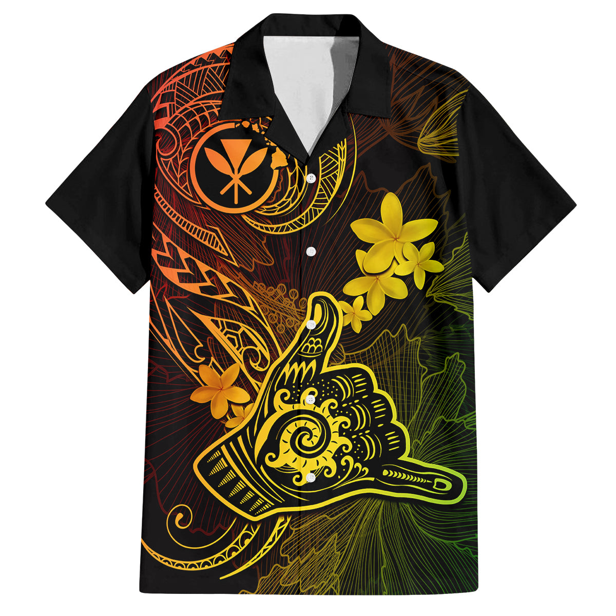 Hawaii Family Matching Puletasi Dress and Hawaiian Shirt Shaka Tattoo Mix Polynesian Plumeria Reggae Version LT14 Dad's Shirt - Short Sleeve Reggae - Polynesian Pride