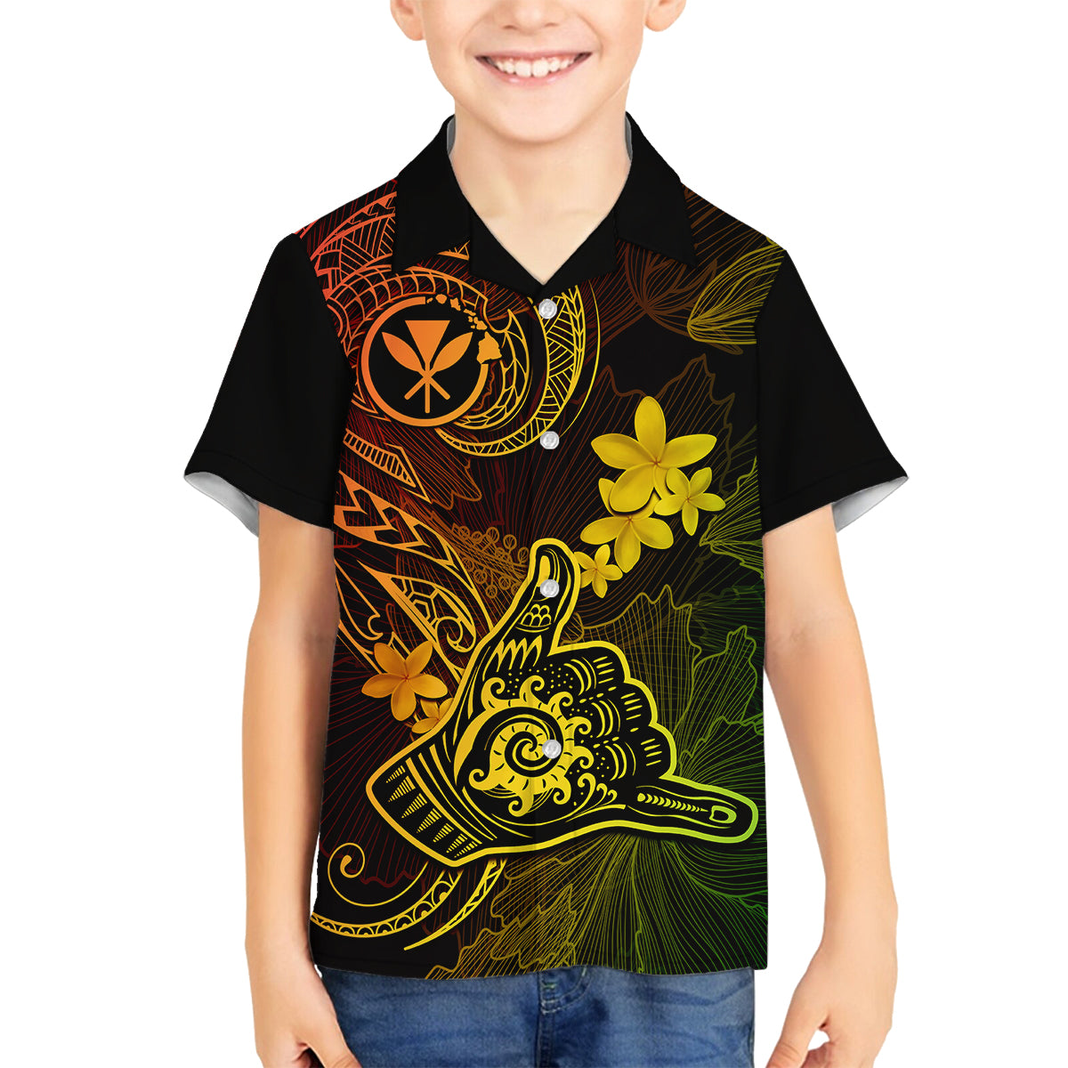 Hawaii Family Matching Tank Maxi Dress and Hawaiian Shirt Shaka Tattoo Mix Polynesian Plumeria Reggae Version LT14 Son's Shirt Reggae - Polynesian Pride