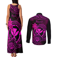 Hawaii Couples Matching Tank Maxi Dress and Long Sleeve Button Shirts Shaka Tattoo Mix Polynesian Plumeria Pink Version LT14 - Polynesian Pride