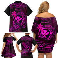 Hawaii Family Matching Off Shoulder Short Dress and Hawaiian Shirt Shaka Tattoo Mix Polynesian Plumeria Pink Version LT14 - Polynesian Pride
