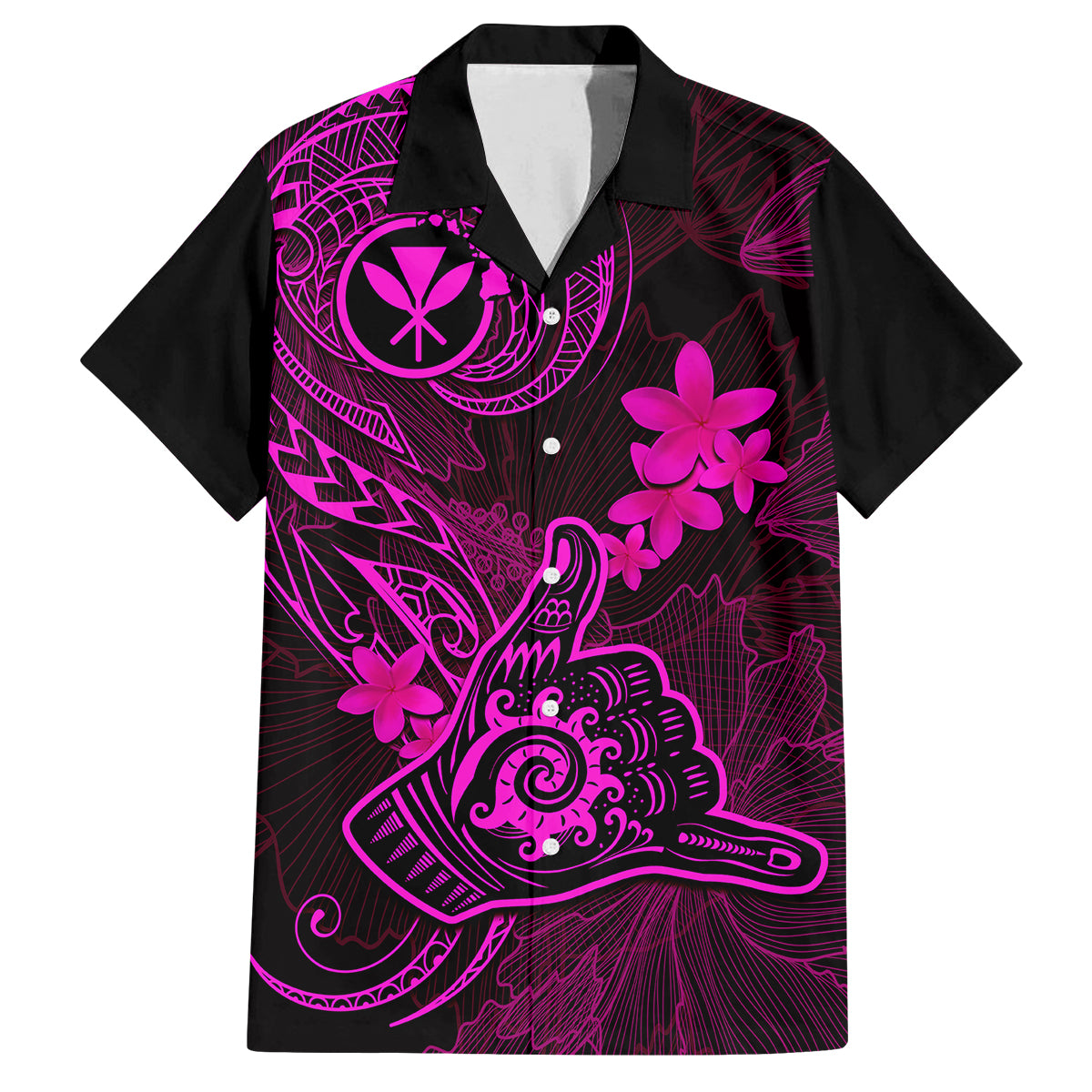Hawaii Family Matching Off Shoulder Short Dress and Hawaiian Shirt Shaka Tattoo Mix Polynesian Plumeria Pink Version LT14 Dad's Shirt - Short Sleeve Pink - Polynesian Pride