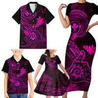 Hawaii Family Matching Short Sleeve Bodycon Dress and Hawaiian Shirt Shaka Tattoo Mix Polynesian Plumeria Pink Version LT14 - Polynesian Pride