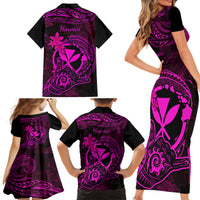 Hawaii Family Matching Short Sleeve Bodycon Dress and Hawaiian Shirt Shaka Tattoo Mix Polynesian Plumeria Pink Version LT14 - Polynesian Pride