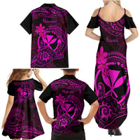 Hawaii Family Matching Summer Maxi Dress and Hawaiian Shirt Shaka Tattoo Mix Polynesian Plumeria Pink Version LT14 - Polynesian Pride