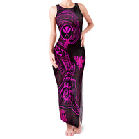 Hawaii Family Matching Tank Maxi Dress and Hawaiian Shirt Shaka Tattoo Mix Polynesian Plumeria Pink Version LT14 Mom's Dress Pink - Polynesian Pride