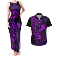 Hawaii Couples Matching Tank Maxi Dress and Hawaiian Shirt Shaka Tattoo Mix Polynesian Plumeria Purple Version LT14 Purple - Polynesian Pride