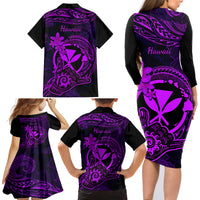 Hawaii Family Matching Long Sleeve Bodycon Dress and Hawaiian Shirt Shaka Tattoo Mix Polynesian Plumeria Purple Version LT14 - Polynesian Pride