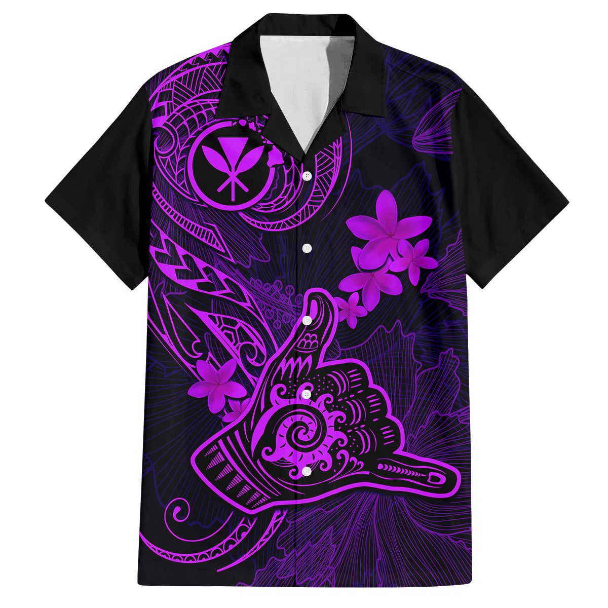 Hawaii Family Matching Off Shoulder Short Dress and Hawaiian Shirt Shaka Tattoo Mix Polynesian Plumeria Purple Version LT14 Dad's Shirt - Short Sleeve Purple - Polynesian Pride