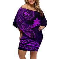 Hawaii Family Matching Off Shoulder Short Dress and Hawaiian Shirt Shaka Tattoo Mix Polynesian Plumeria Purple Version LT14 Mom's Dress Purple - Polynesian Pride