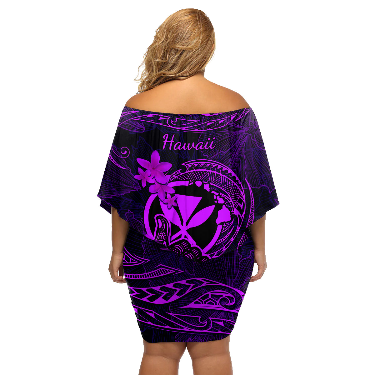 Hawaii Family Matching Off Shoulder Short Dress and Hawaiian Shirt Shaka Tattoo Mix Polynesian Plumeria Purple Version LT14 - Polynesian Pride