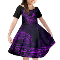 Hawaii Family Matching Short Sleeve Bodycon Dress and Hawaiian Shirt Shaka Tattoo Mix Polynesian Plumeria Purple Version LT14 Daughter's Dress Purple - Polynesian Pride
