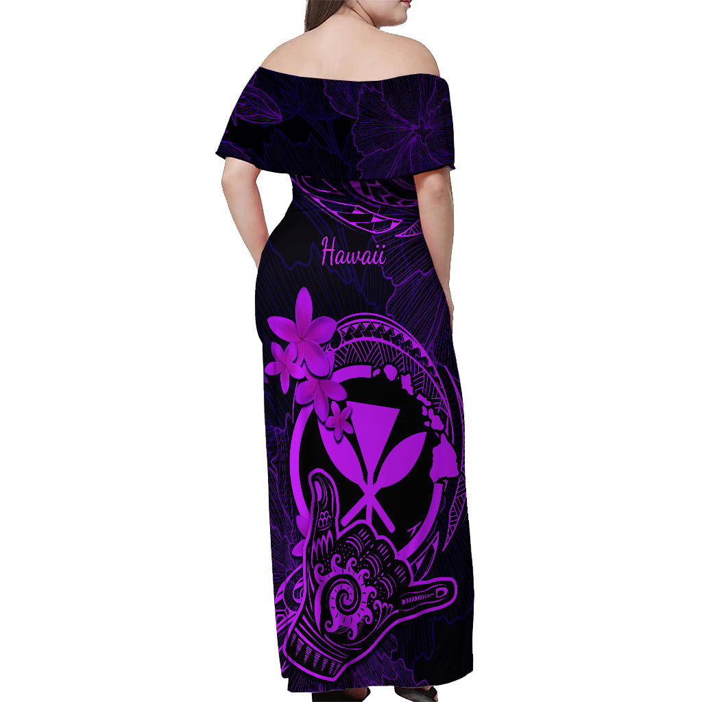 Hawaii Off Shoulder Maxi Dress Shaka Tattoo Mix Polynesian Plumeria Purple Version LT14 - Polynesian Pride