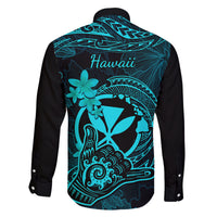 Hawaii Family Matching Long Sleeve Bodycon Dress and Hawaiian Shirt Shaka Tattoo Mix Polynesian Plumeria Turquoise Version LT14 - Polynesian Pride