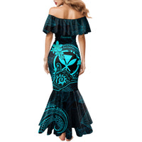 Hawaii Family Matching Mermaid Dress and Hawaiian Shirt Shaka Tattoo Mix Polynesian Plumeria Turquoise Version LT14 - Polynesian Pride