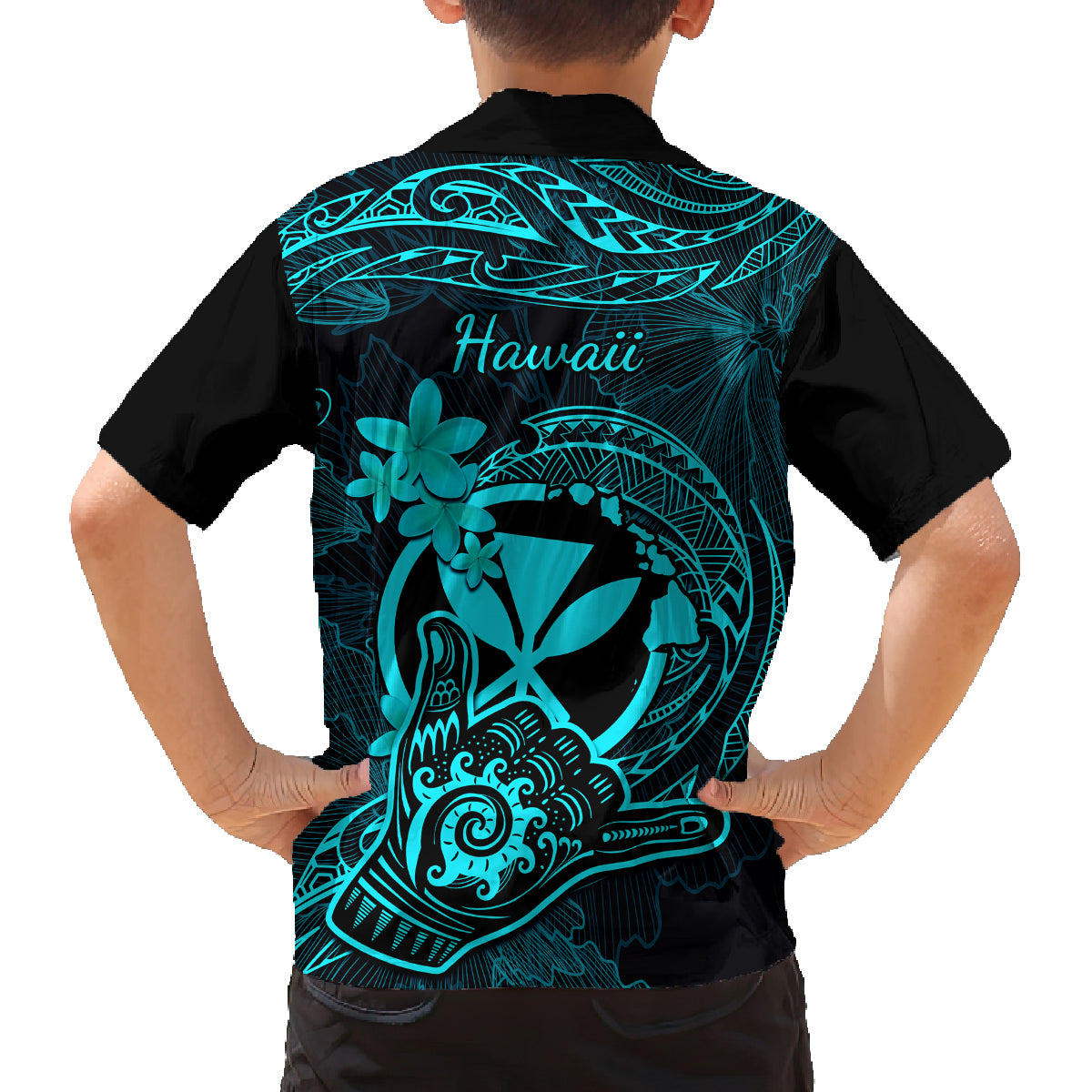 Hawaii Family Matching Off Shoulder Maxi Dress and Hawaiian Shirt Shaka Tattoo Mix Polynesian Plumeria Turquoise Version LT14 - Polynesian Pride