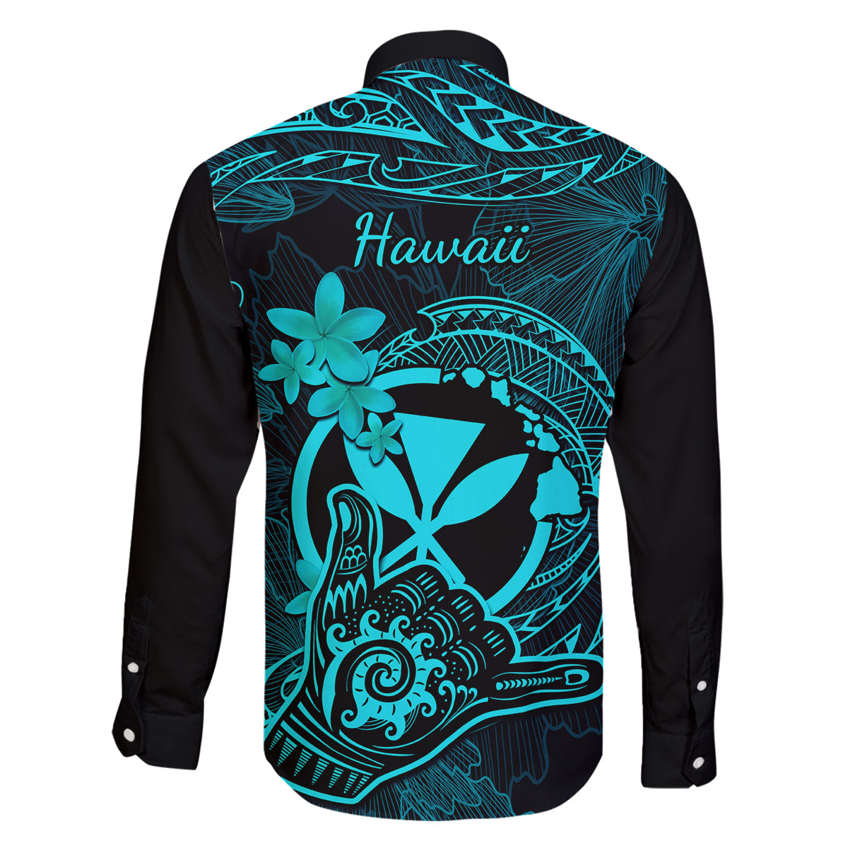 Hawaii Family Matching Off Shoulder Maxi Dress and Hawaiian Shirt Shaka Tattoo Mix Polynesian Plumeria Turquoise Version LT14 - Polynesian Pride