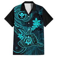 Hawaii Family Matching Off Shoulder Short Dress and Hawaiian Shirt Shaka Tattoo Mix Polynesian Plumeria Turquoise Version LT14 Dad's Shirt - Short Sleeve Turquoise - Polynesian Pride