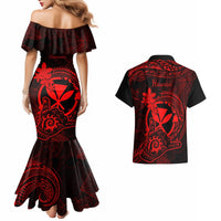 Hawaii Couples Matching Mermaid Dress and Hawaiian Shirt Shaka Tattoo Mix Polynesian Plumeria Red Version LT14 - Polynesian Pride