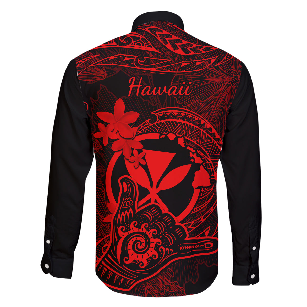 Hawaii Family Matching Off Shoulder Maxi Dress and Hawaiian Shirt Shaka Tattoo Mix Polynesian Plumeria Red Version LT14 - Polynesian Pride