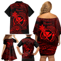 Hawaii Family Matching Off Shoulder Short Dress and Hawaiian Shirt Shaka Tattoo Mix Polynesian Plumeria Red Version LT14 - Polynesian Pride