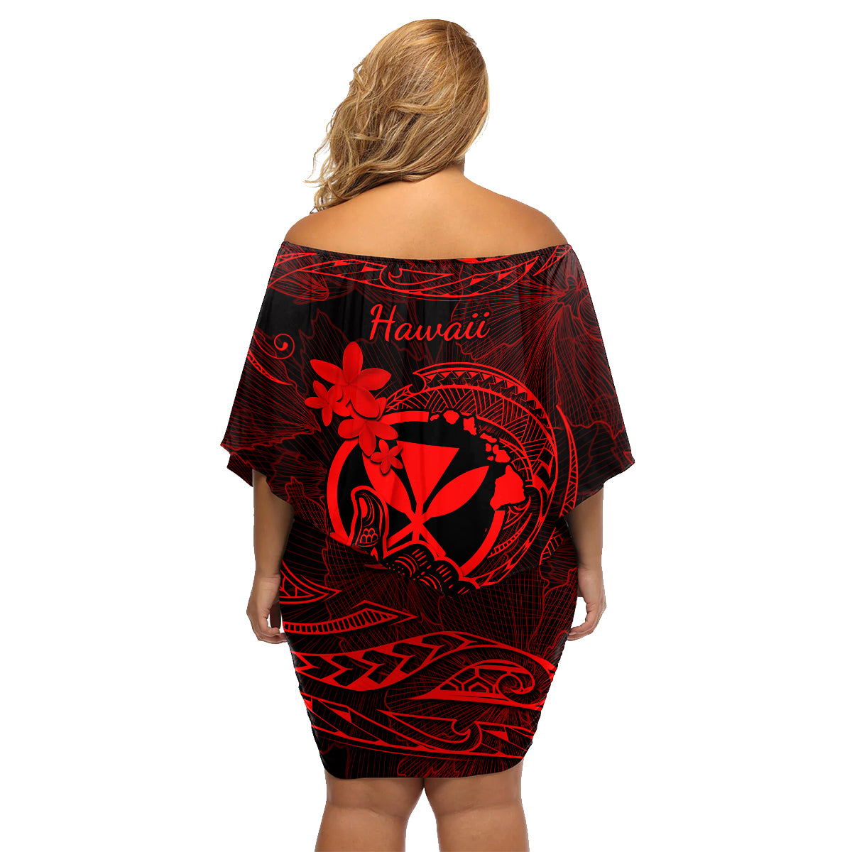 Hawaii Family Matching Off Shoulder Short Dress and Hawaiian Shirt Shaka Tattoo Mix Polynesian Plumeria Red Version LT14 - Polynesian Pride