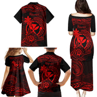 Hawaii Family Matching Puletasi Dress and Hawaiian Shirt Shaka Tattoo Mix Polynesian Plumeria Red Version LT14 - Polynesian Pride