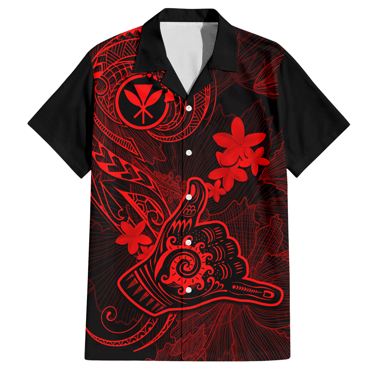 Hawaii Family Matching Summer Maxi Dress and Hawaiian Shirt Shaka Tattoo Mix Polynesian Plumeria Red Version LT14 Dad's Shirt - Short Sleeve Red - Polynesian Pride