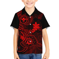 Hawaii Family Matching Summer Maxi Dress and Hawaiian Shirt Shaka Tattoo Mix Polynesian Plumeria Red Version LT14 Dad's Shirt - Long Sleeve Red - Polynesian Pride