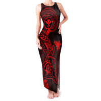Hawaii Family Matching Tank Maxi Dress and Hawaiian Shirt Shaka Tattoo Mix Polynesian Plumeria Red Version LT14 Mom's Dress Red - Polynesian Pride