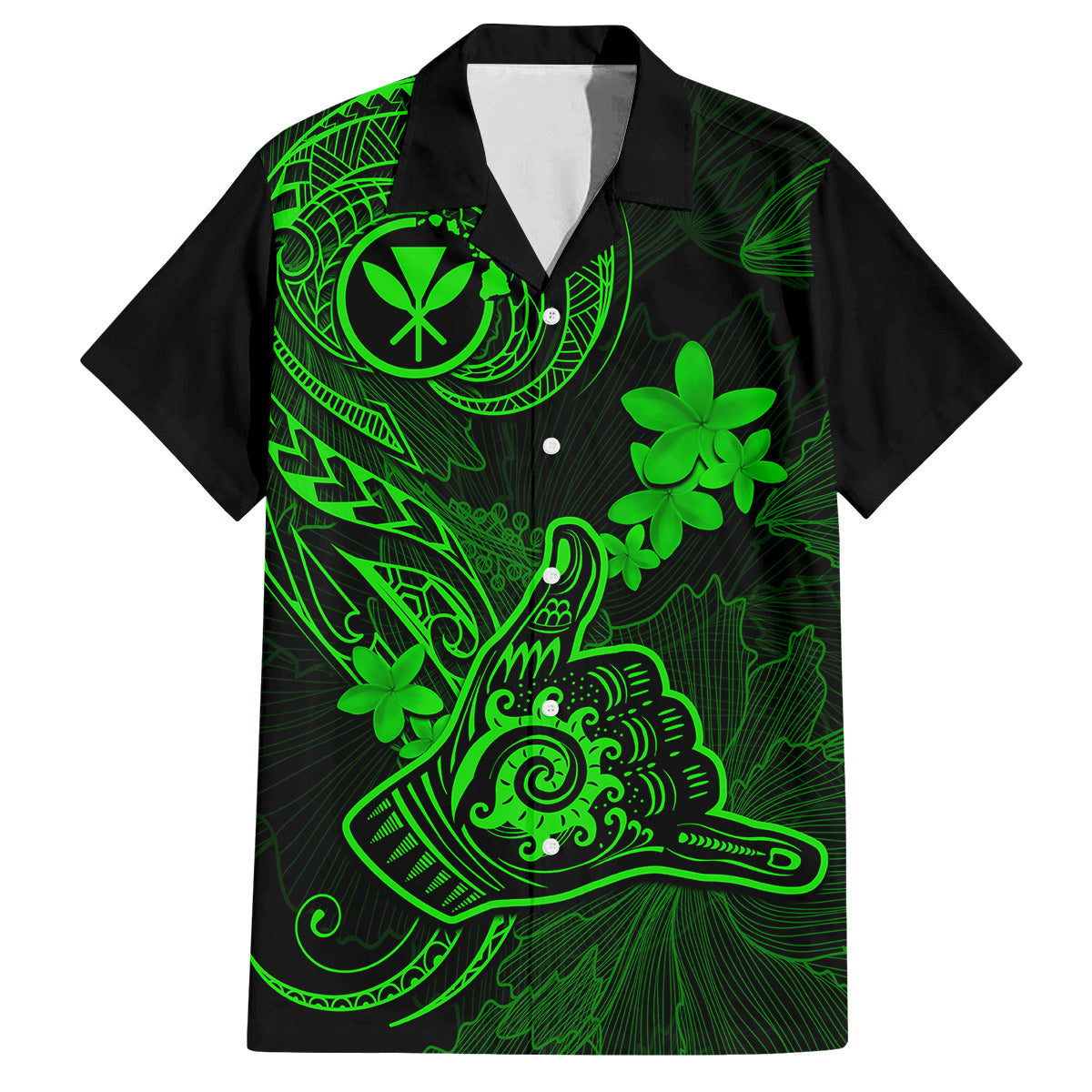 Hawaii Family Matching Long Sleeve Bodycon Dress and Hawaiian Shirt Shaka Tattoo Mix Polynesian Plumeria Green Version LT14 Dad's Shirt - Short Sleeve Green - Polynesian Pride