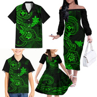 Hawaii Family Matching Off Shoulder Long Sleeve Dress and Hawaiian Shirt Shaka Tattoo Mix Polynesian Plumeria Green Version LT14 - Polynesian Pride