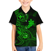 Hawaii Family Matching Off Shoulder Long Sleeve Dress and Hawaiian Shirt Shaka Tattoo Mix Polynesian Plumeria Green Version LT14 Son's Shirt Green - Polynesian Pride