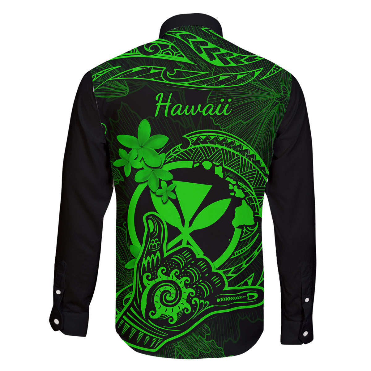 Hawaii Family Matching Summer Maxi Dress and Hawaiian Shirt Shaka Tattoo Mix Polynesian Plumeria Green Version LT14 - Polynesian Pride