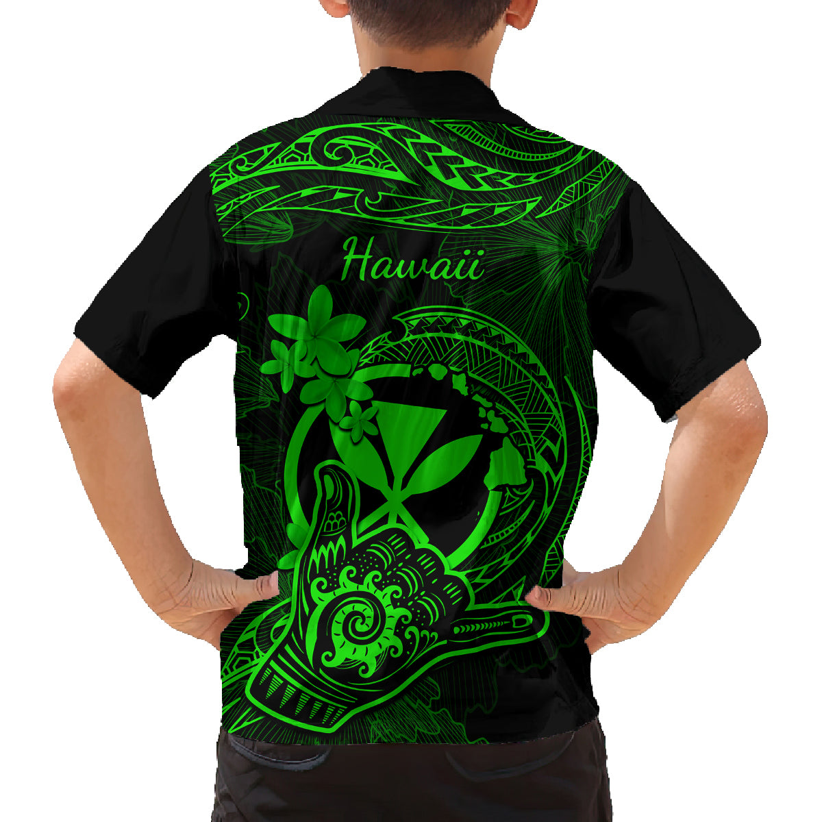 Hawaii Family Matching Tank Maxi Dress and Hawaiian Shirt Shaka Tattoo Mix Polynesian Plumeria Green Version LT14 - Polynesian Pride