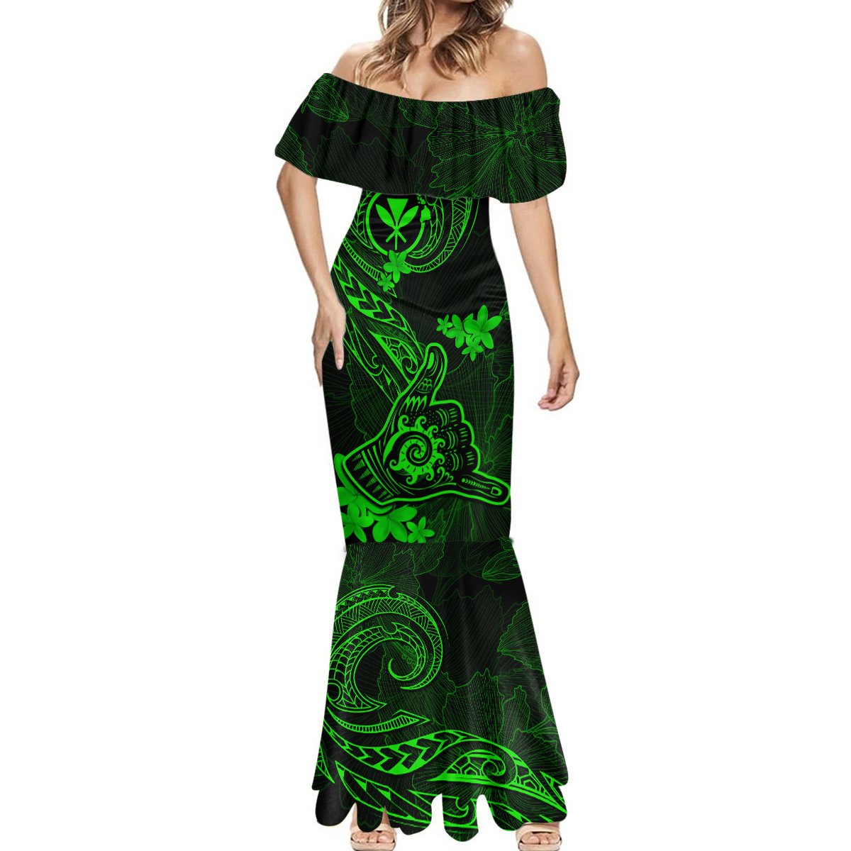 hawaii-mermaid-dress-shaka-tattoo-mix-polynesian-plumeria-green-version