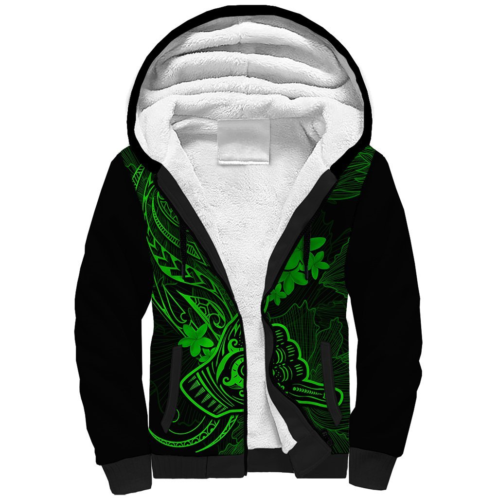 Hawaii Sherpa Hoodie Shaka Tattoo Mix Polynesian Plumeria Green Version LT14 Unisex Green - Polynesian Pride