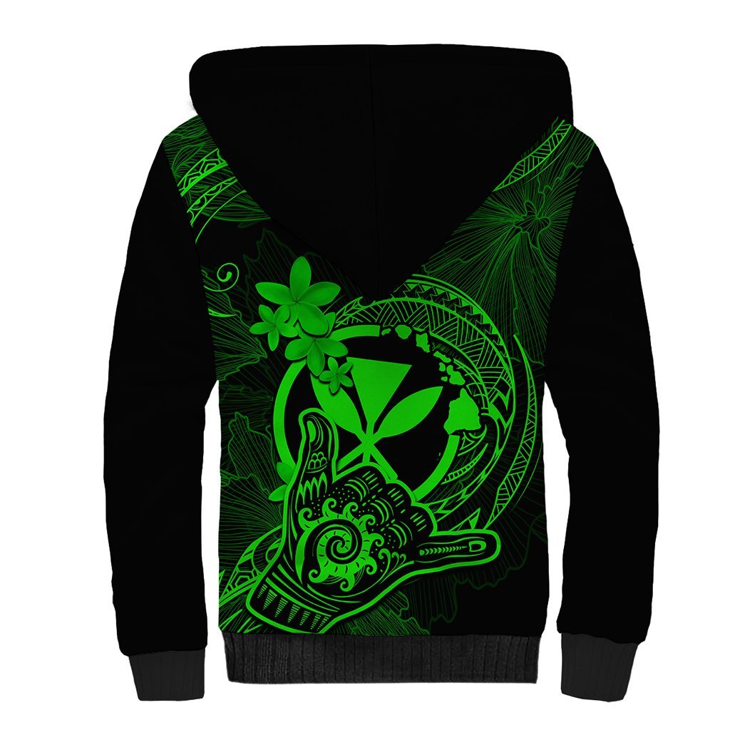Hawaii Sherpa Hoodie Shaka Tattoo Mix Polynesian Plumeria Green Version LT14 - Polynesian Pride