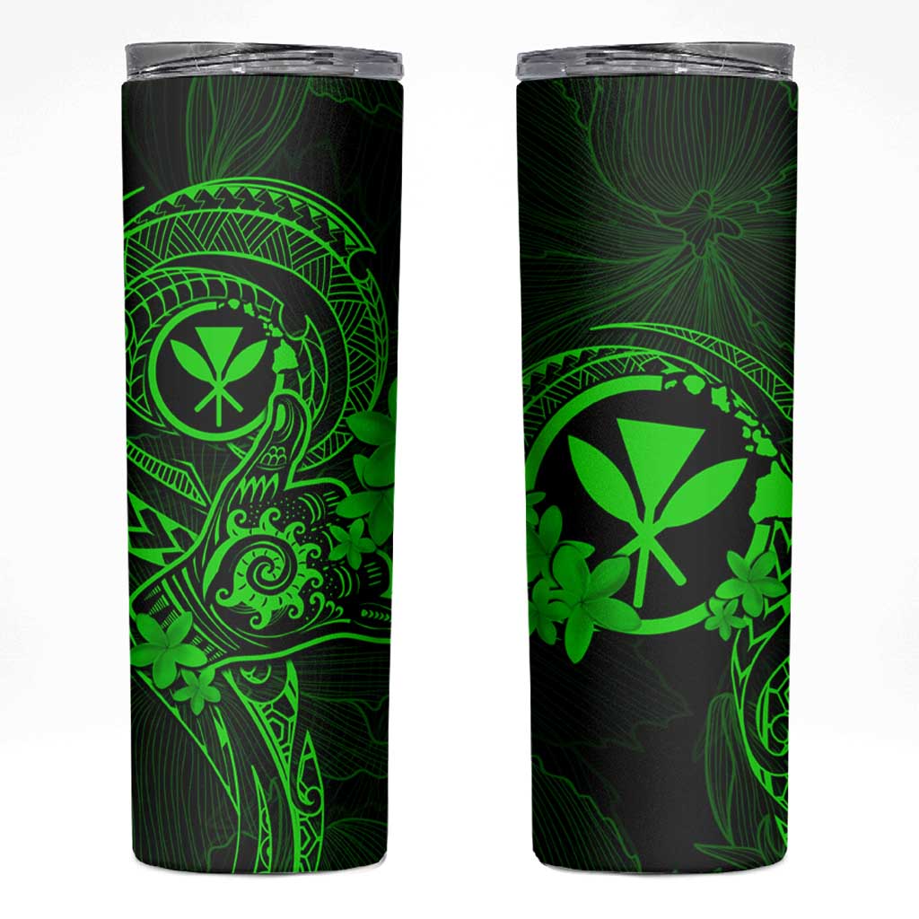 Hawaii Skinny Tumbler Shaka Tattoo Mix Polynesian Plumeria Green Version LT14 Green - Polynesian Pride